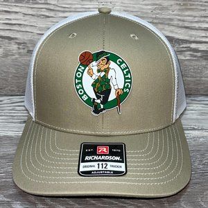 Boston Celtics 3D Snapback Trucker Hat- Tan/ White